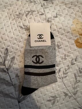 CHANEL Grey and Black Socks